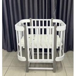 Кровать детская Solnyshko, 3в1, продольный маятник, колеса, белый/вставки серый